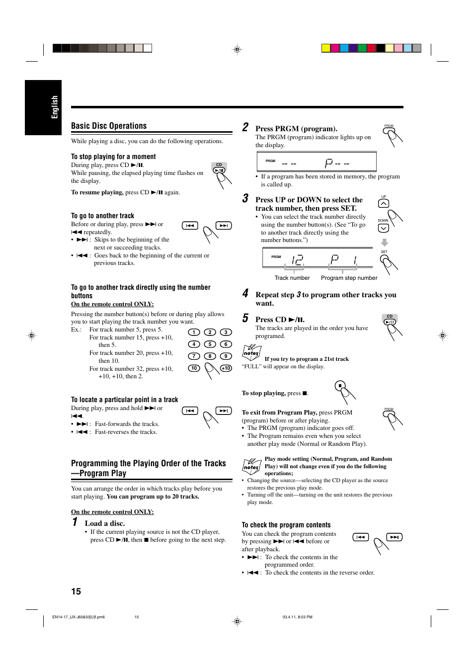 Basic disc operations | JVC UX-J50 User Manual | Page 18 / 28