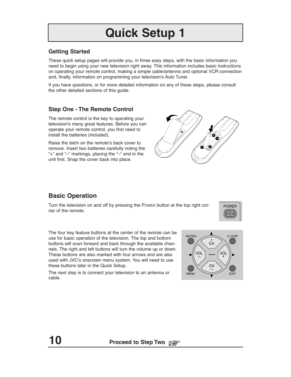 Quick setup 1, Basic operation | JVC AV 20321 User Manual | Page 10 / 44