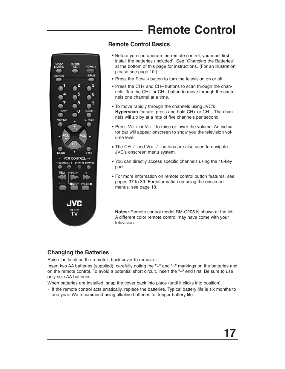 Remote control | JVC AV 20321 User Manual | Page 17 / 44