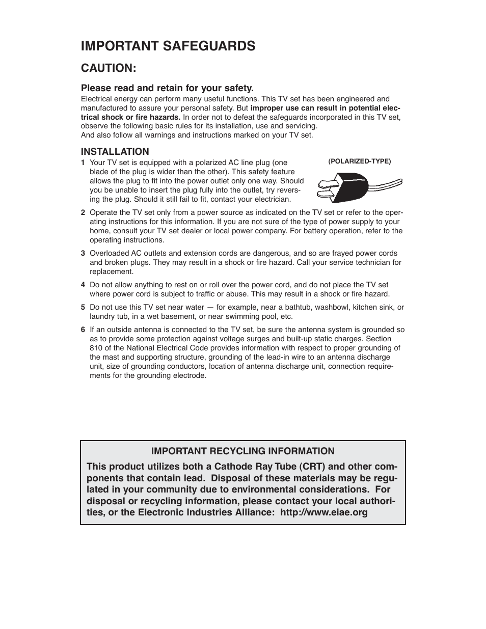 Important safeguards, Caution | JVC AV 20321 User Manual | Page 3 / 44