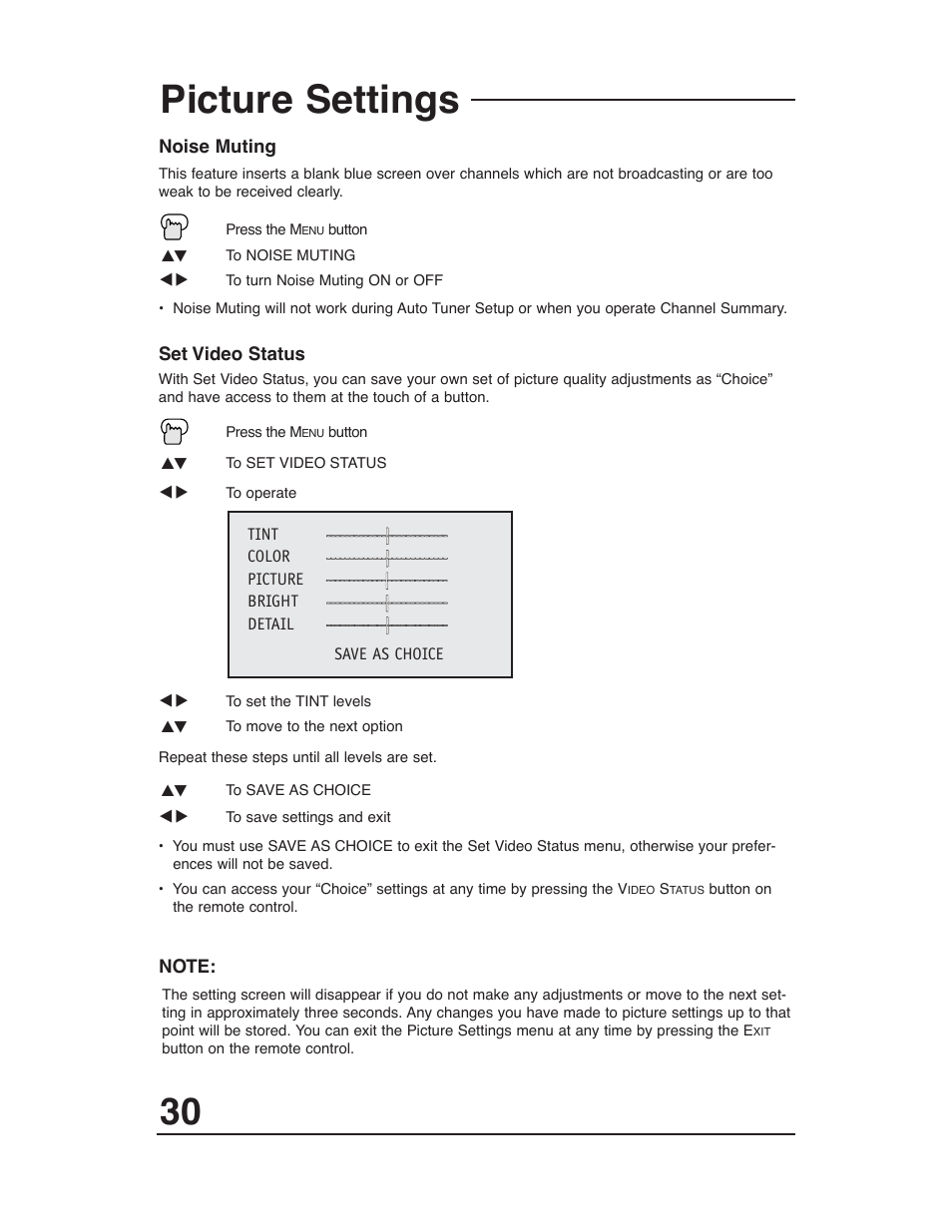 Picture settings | JVC AV 20321 User Manual | Page 30 / 44