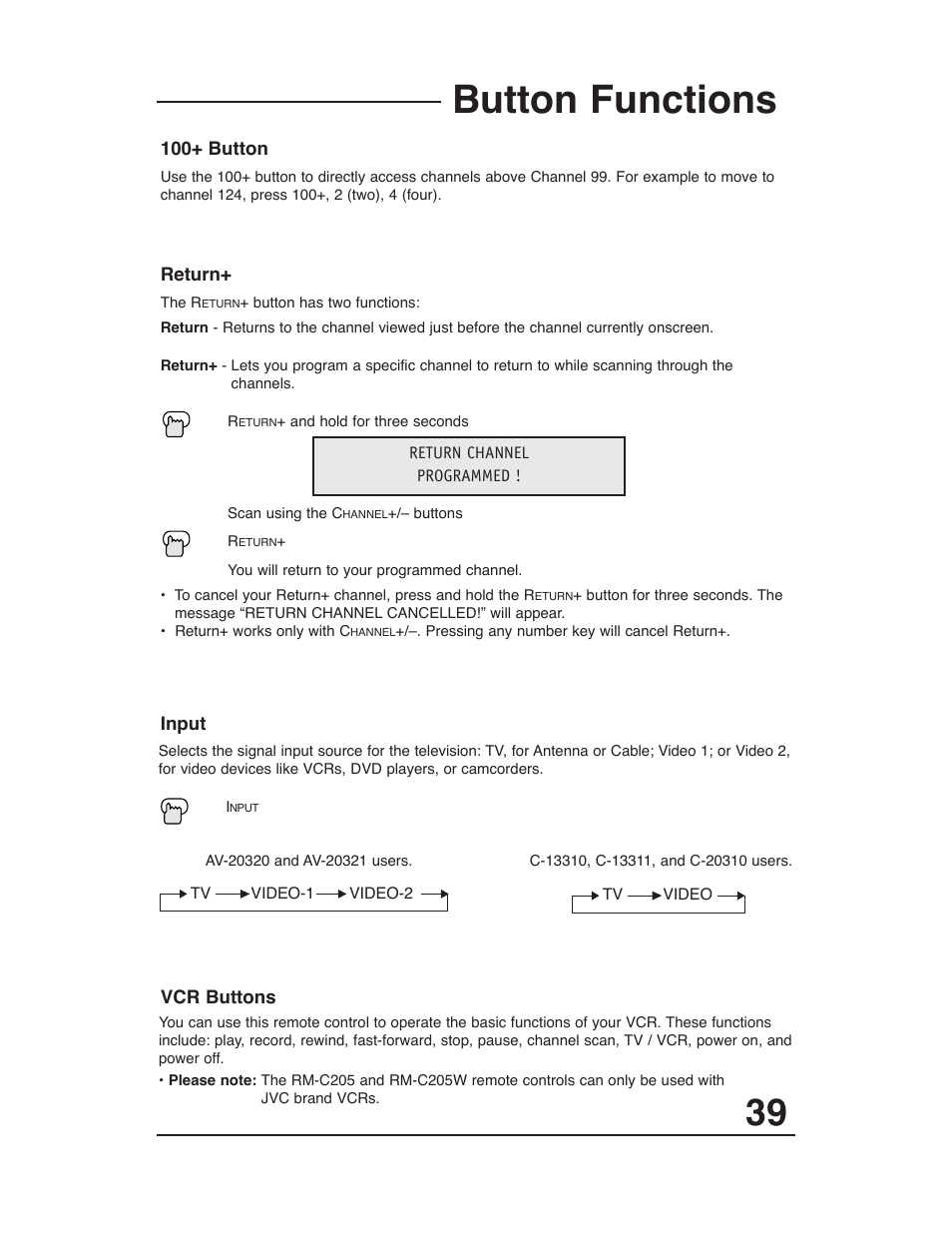 Button functions | JVC AV 20321 User Manual | Page 39 / 44