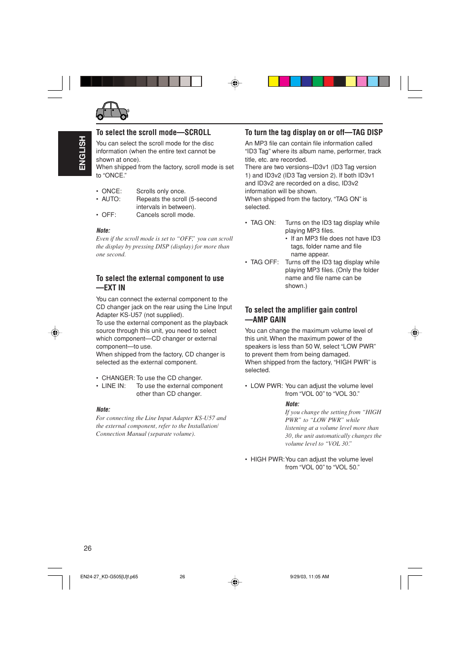 English to select the scroll mode—scroll | JVC KD-G505 User Manual | Page 26 / 42