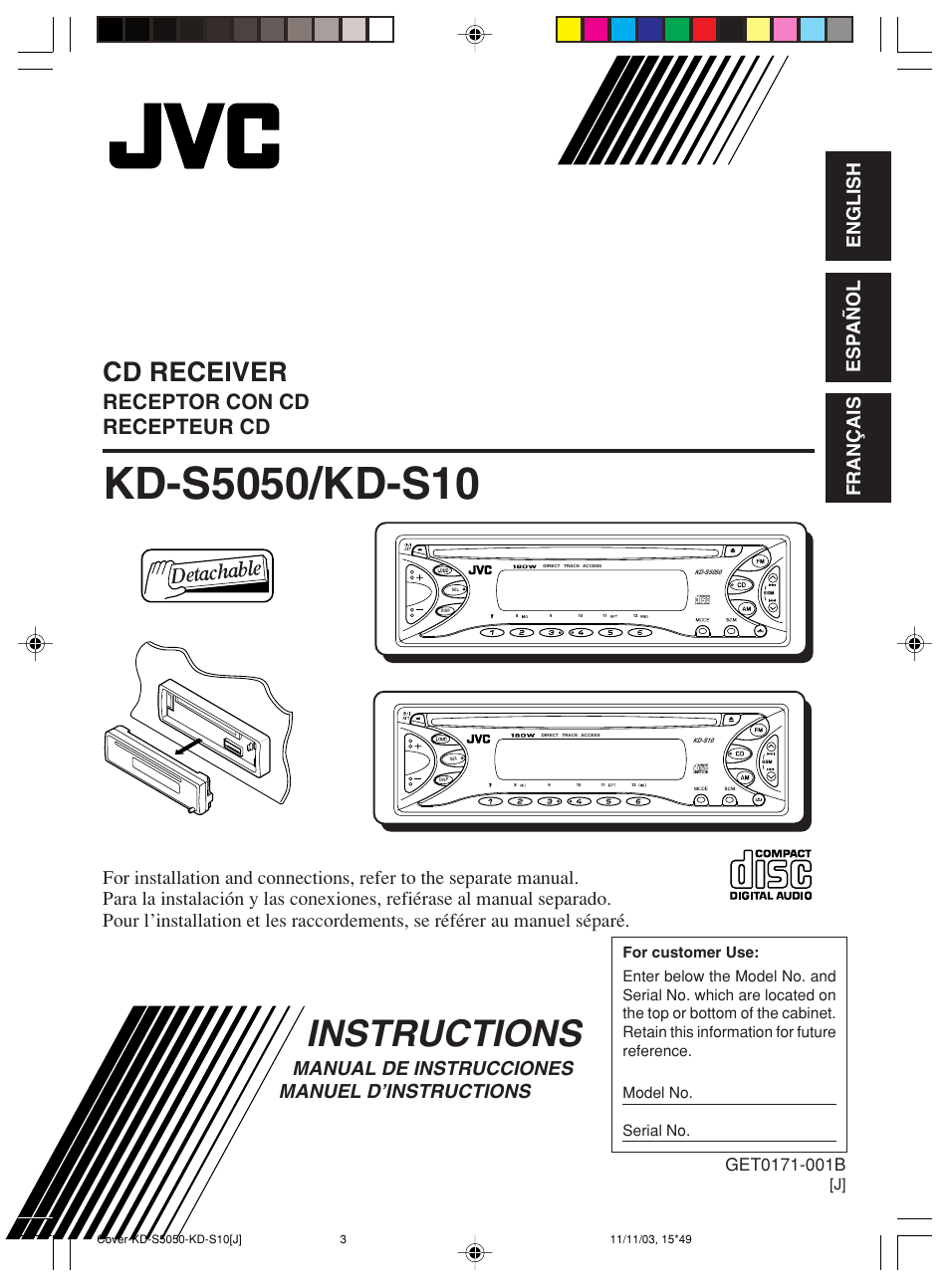 JVC KD-S10 User Manual | 25 pages