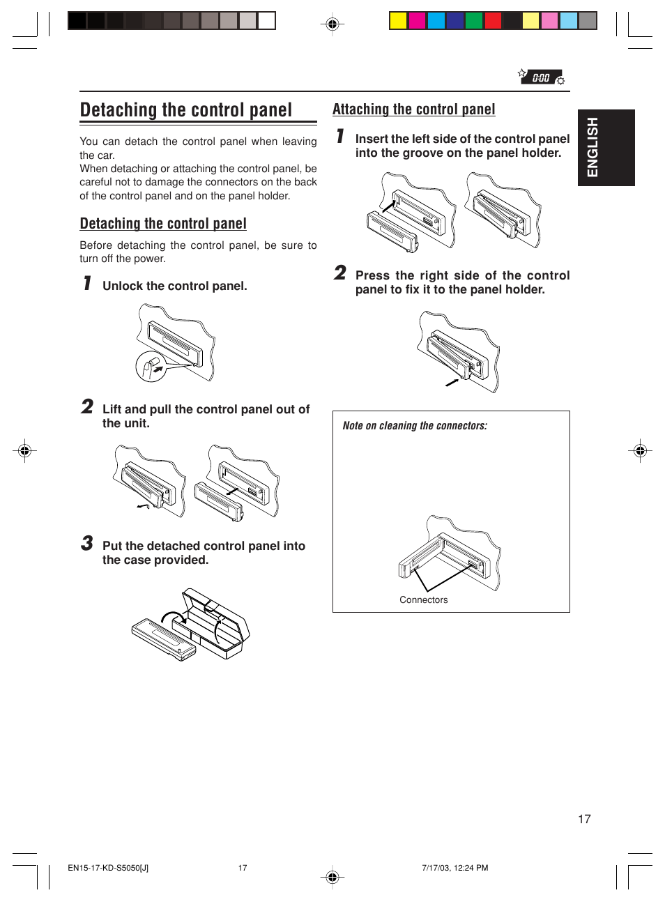 Detaching the control panel | JVC KD-S10 User Manual | Page 17 / 25