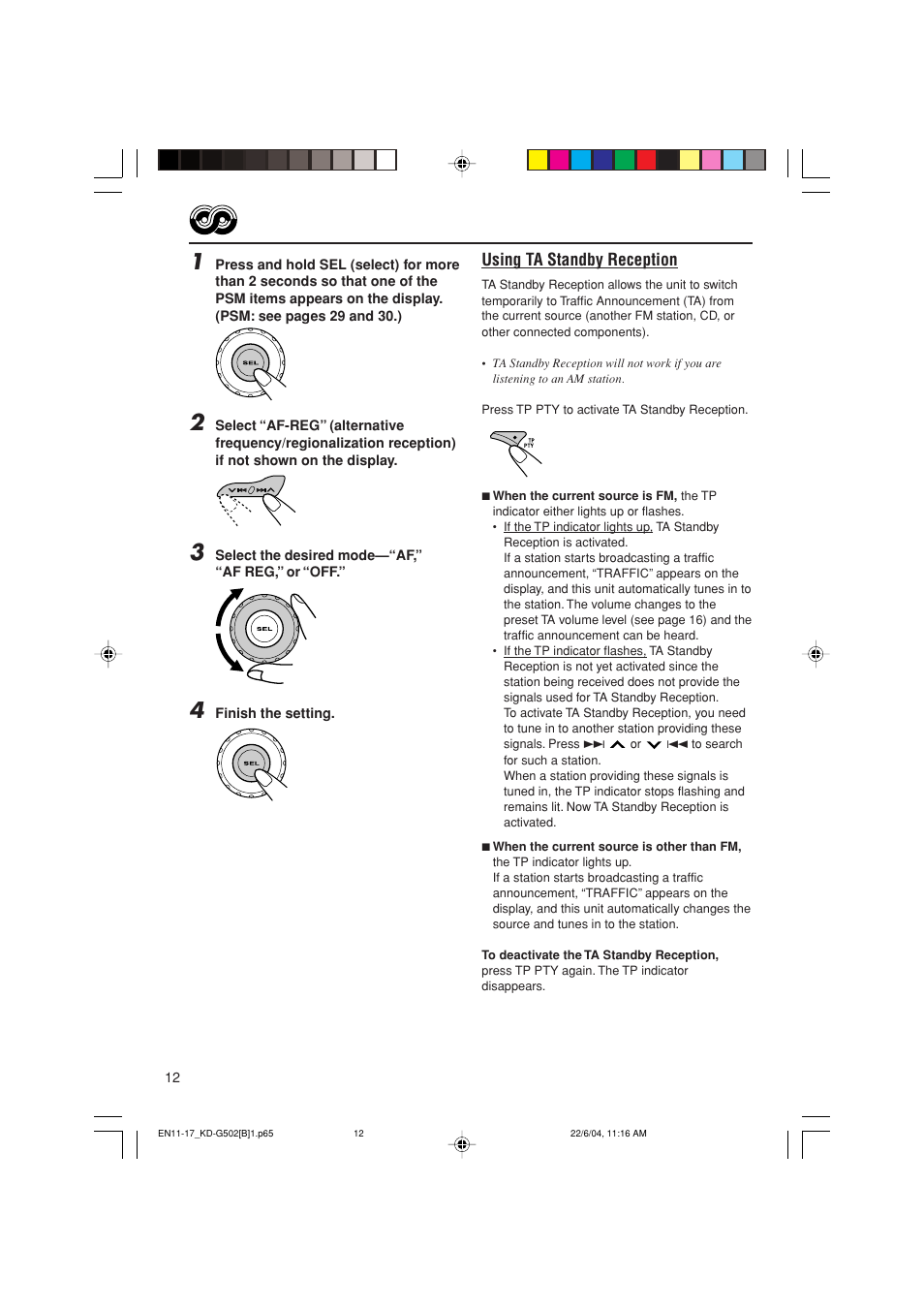 Using ta standby reception | JVC KD-G502 User Manual | Page 12 / 50