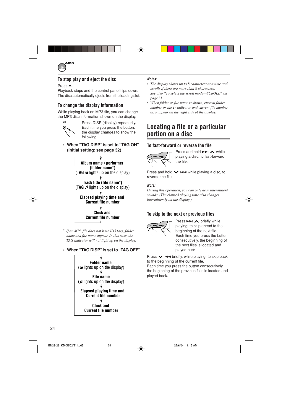 Locating a file or a particular portion on a disc | JVC KD-G502 User Manual | Page 24 / 50