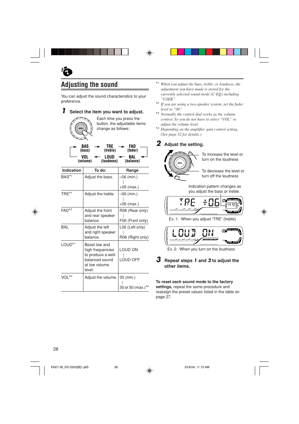 Adjusting the sound | JVC KD-G502 User Manual | Page 28 / 50