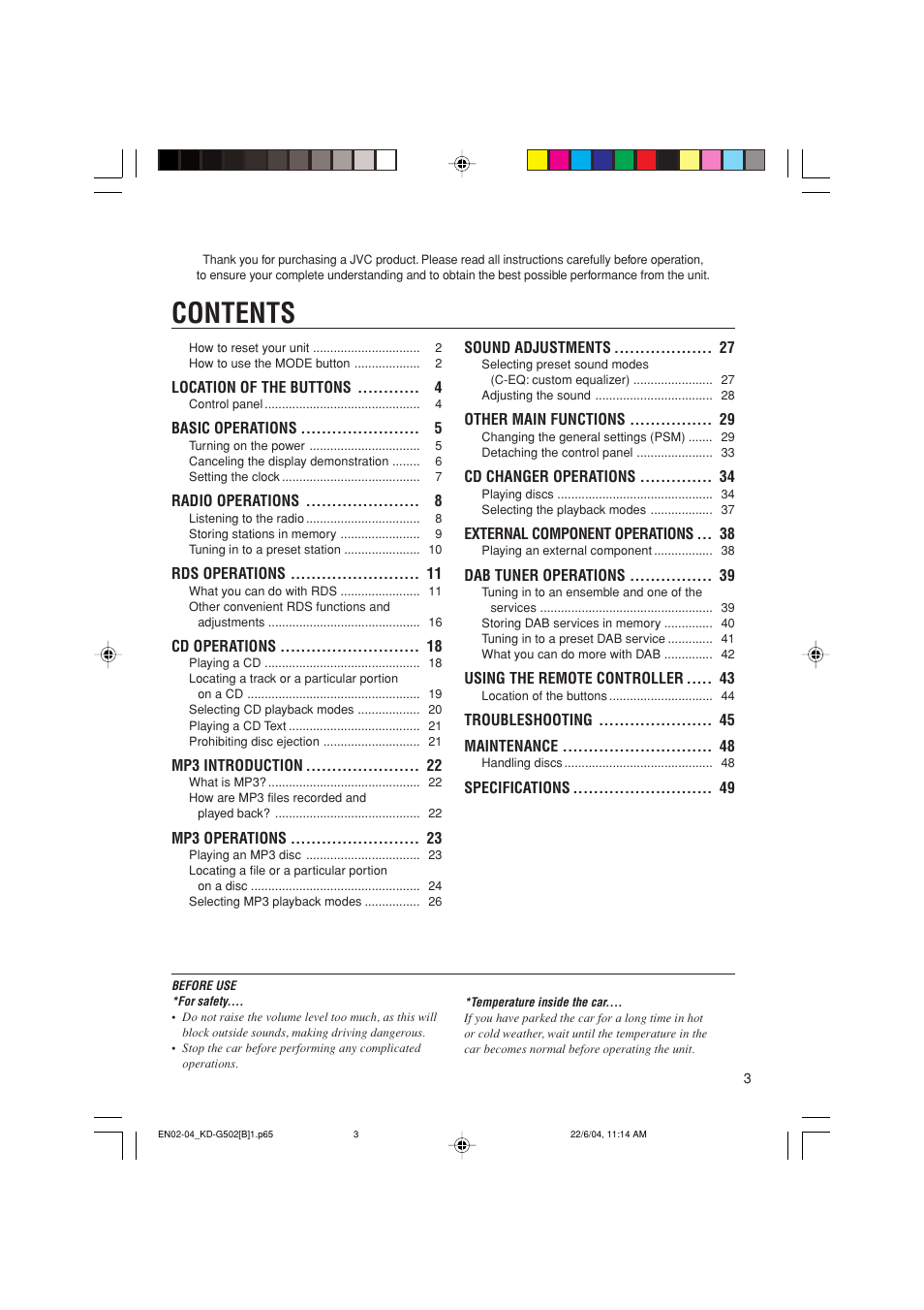 JVC KD-G502 User Manual | Page 3 / 50