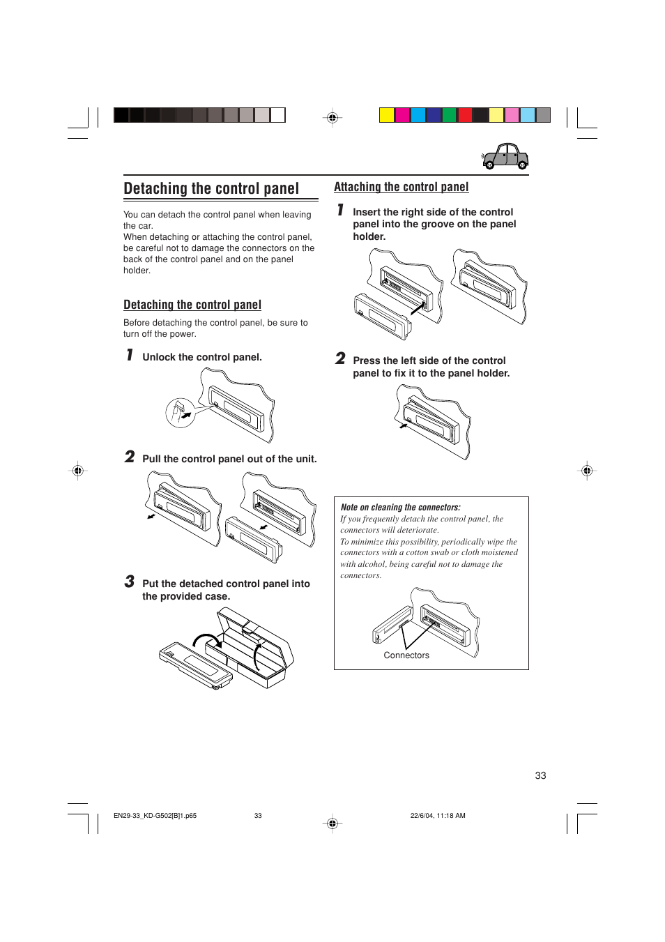 Detaching the control panel | JVC KD-G502 User Manual | Page 33 / 50