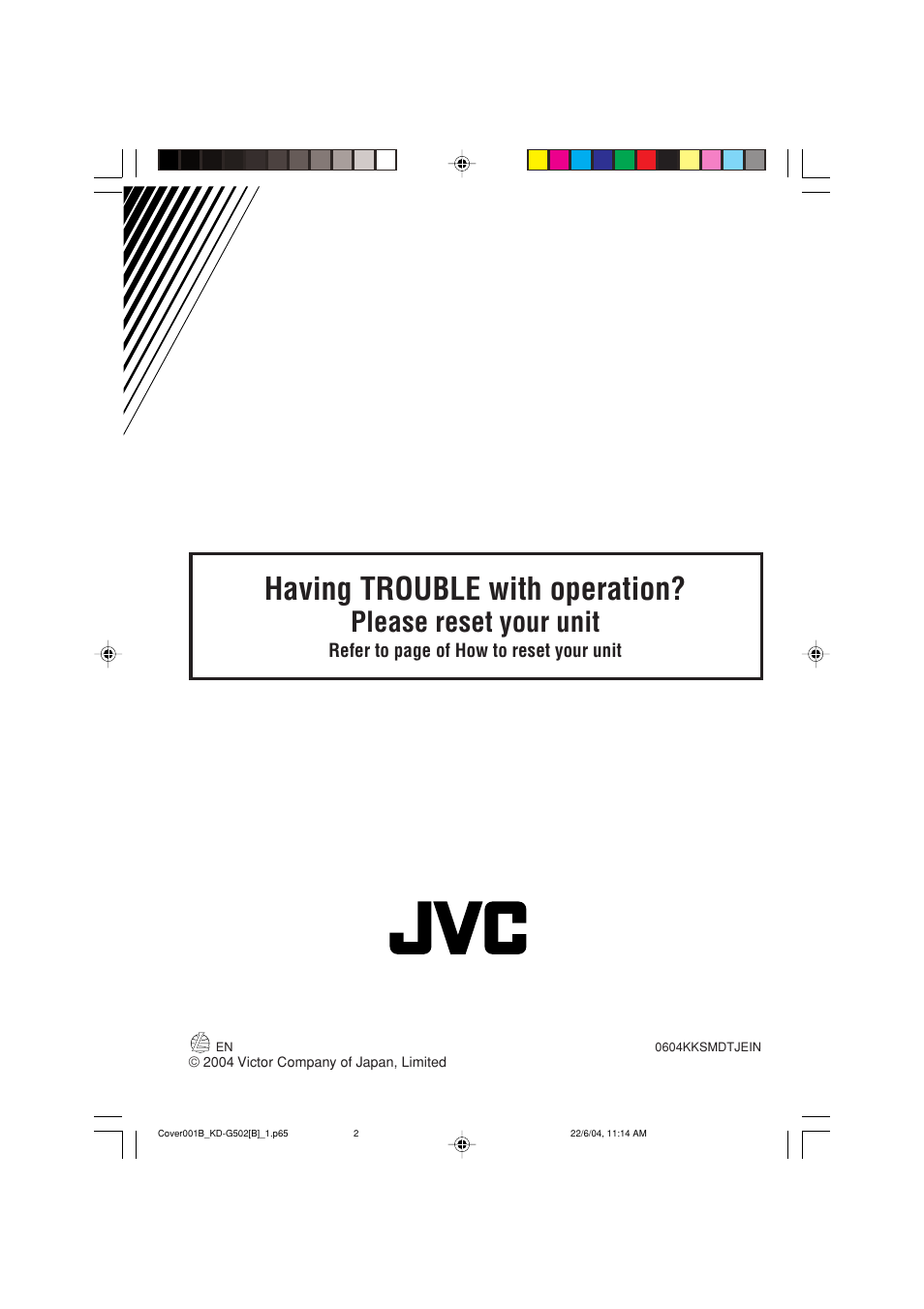 Back, Having trouble with operation, Please reset your unit | JVC KD-G502 User Manual | Page 50 / 50