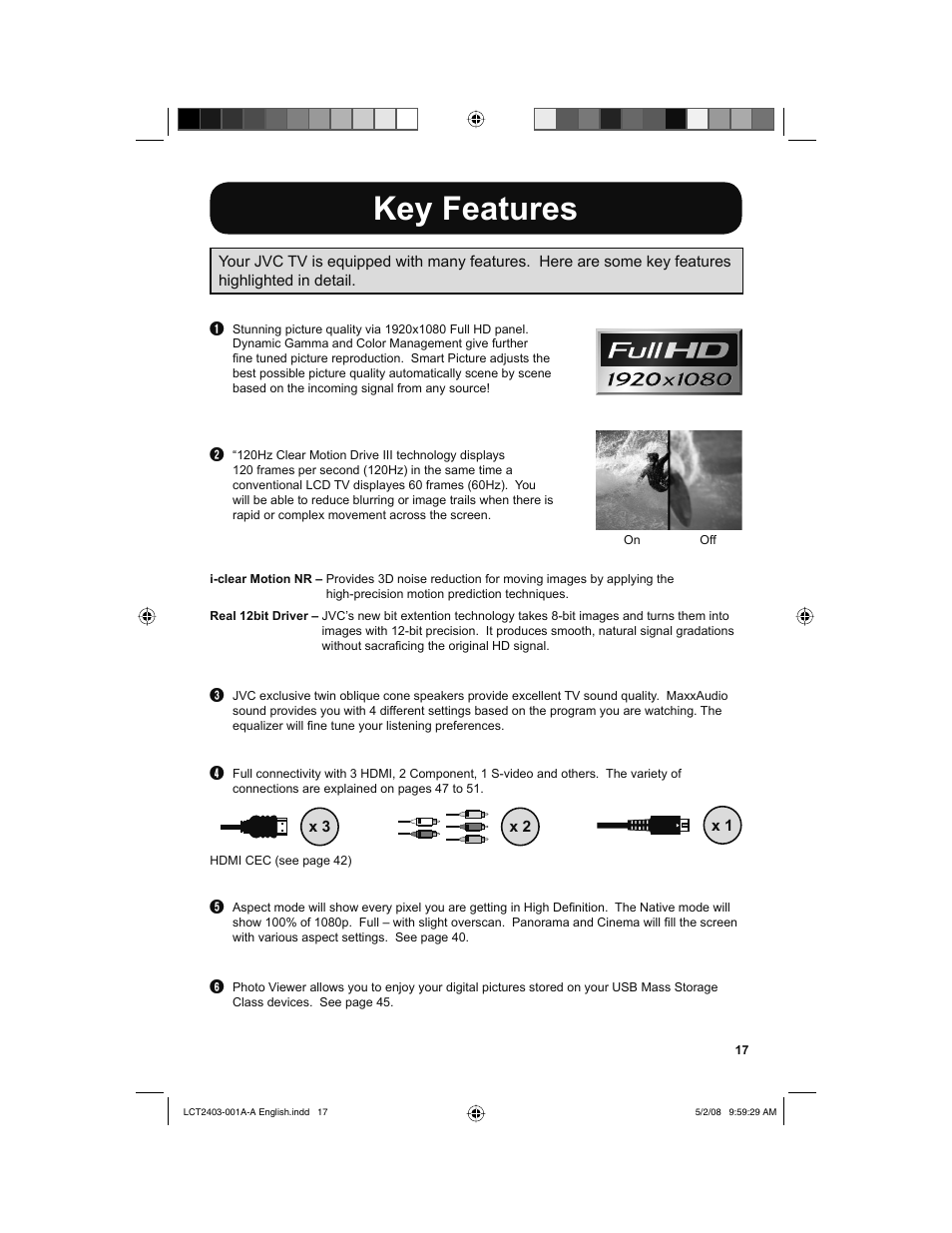 Key features | JVC 0508TSH-II-IM User Manual | Page 17 / 68