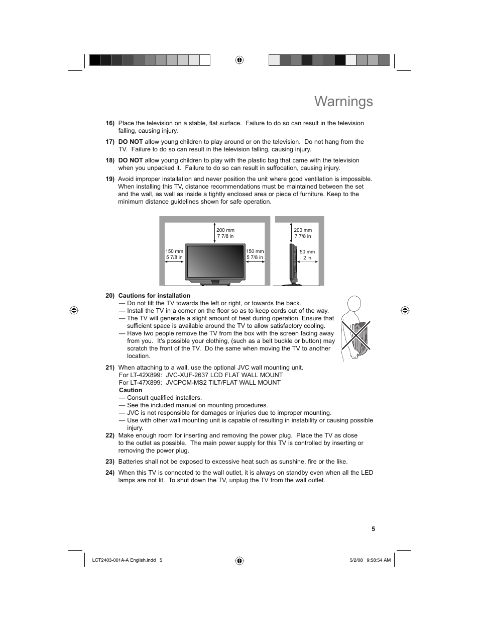 Warnings | JVC 0508TSH-II-IM User Manual | Page 5 / 68
