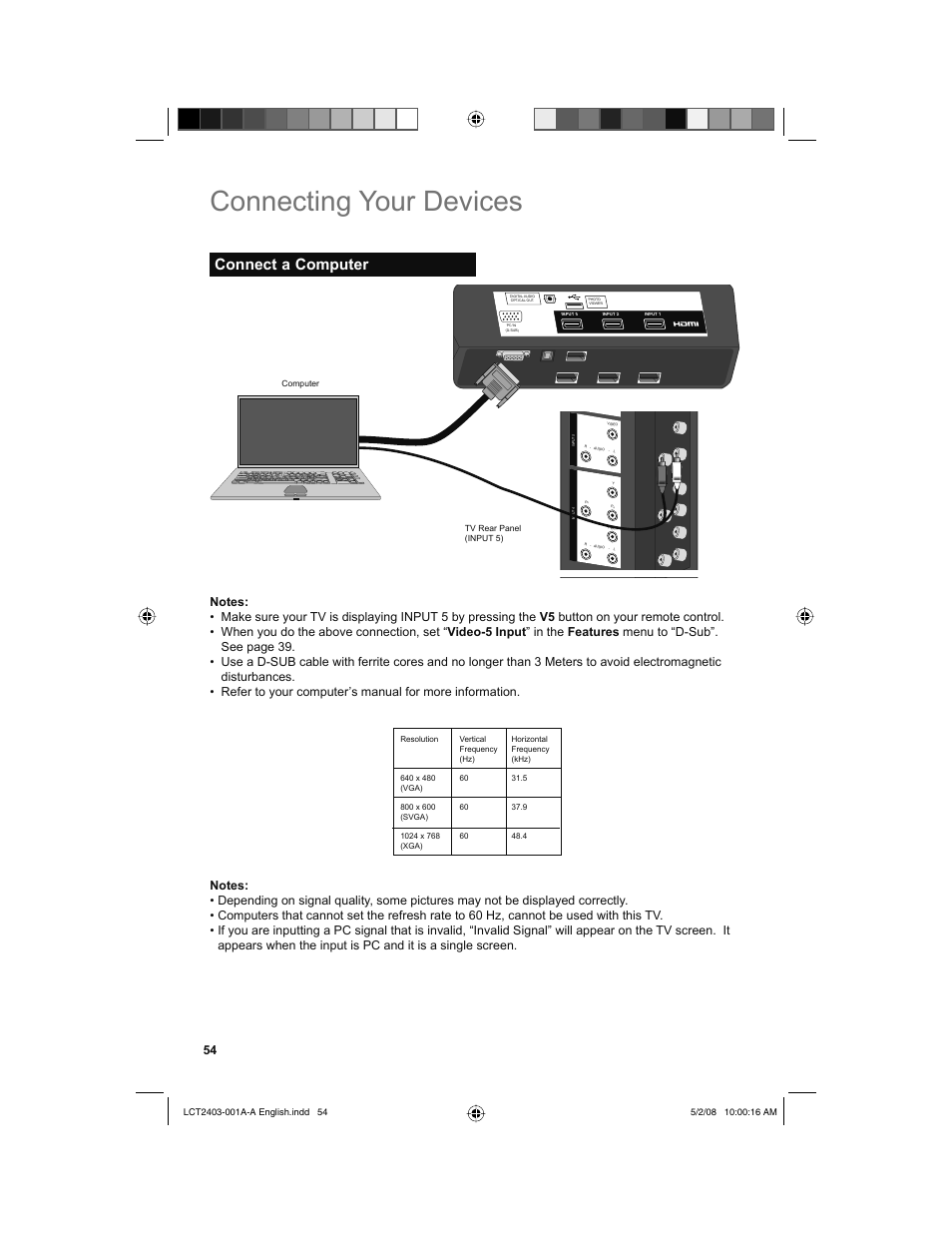 Connect a computer, Connecting your devices | JVC 0508TSH-II-IM User Manual | Page 54 / 68