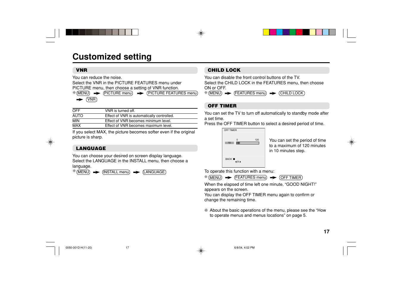 Customized setting | JVC AV-2934LE User Manual | Page 17 / 24