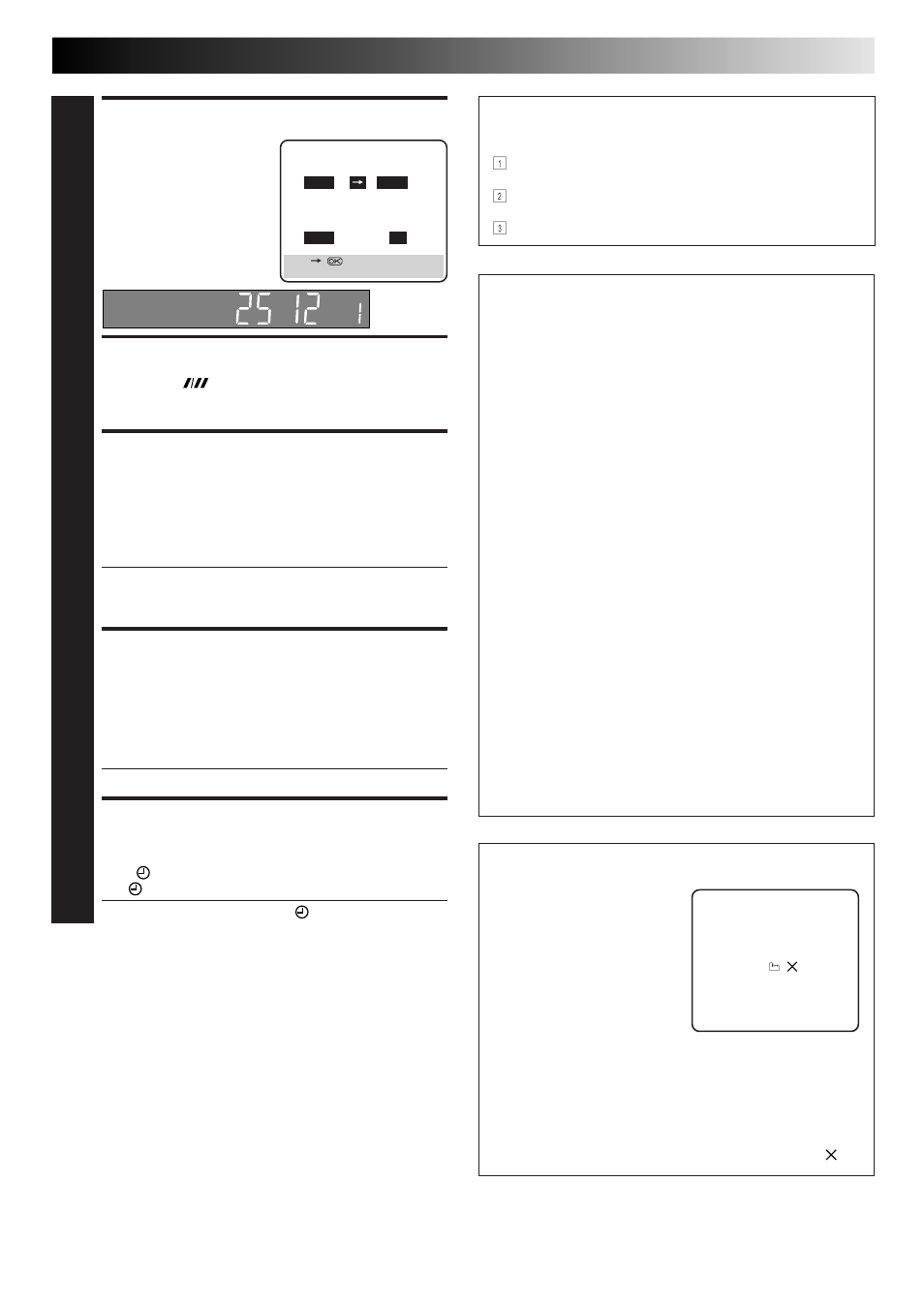 Enter preset position, Set tape speed, Set pdc mode | Return to normal screen, Engage recorder’s timer mode, Pdc recording timer warning | JVC HR-J260EK User Manual | Page 15 / 48