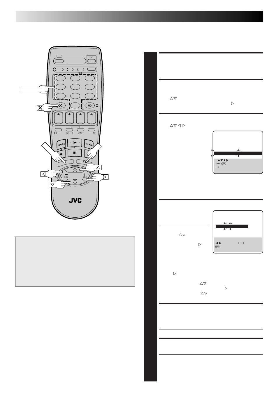 Subsidiary settings (cont.), Storing channels manually, Access main menu screen | Access confirmation screen, Select position, Input channel, Enter new channel information, Close confirmation screen, Attention | JVC HR-J260EK User Manual | Page 32 / 48