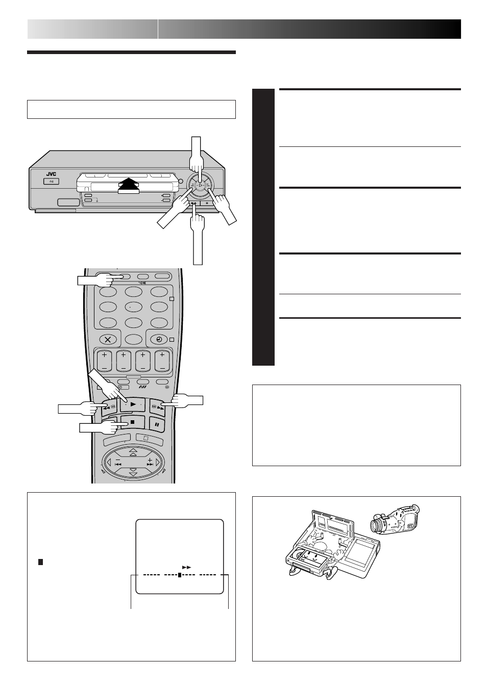 Playback, Load a cassette, Find programme start point | Start playback, Stop playback, Basic operations | JVC HR-J260EK User Manual | Page 8 / 48