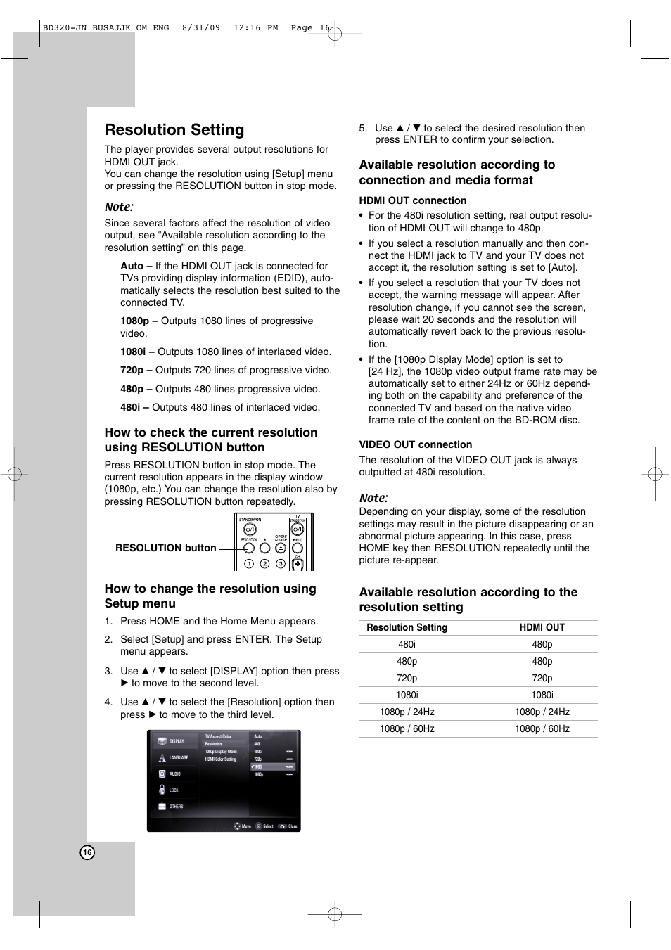 Resolution setting | JVC LVT2101-001A User Manual | Page 16 / 36