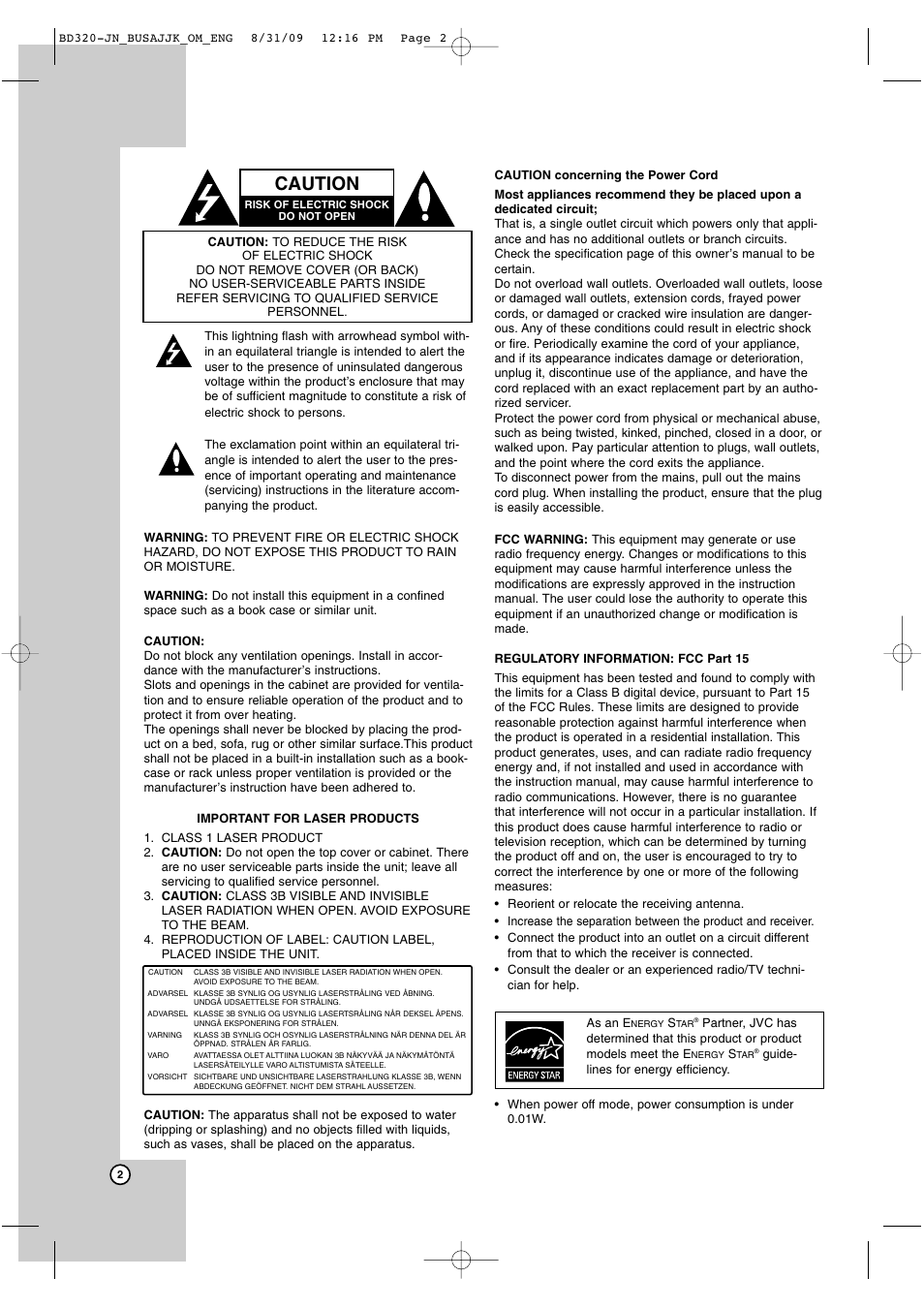 Caution | JVC LVT2101-001A User Manual | Page 2 / 36