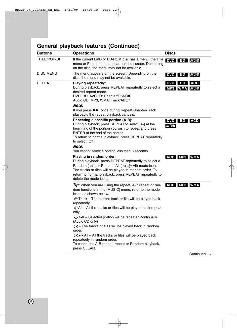 General playback features (continued) | JVC LVT2101-001A User Manual | Page 22 / 36