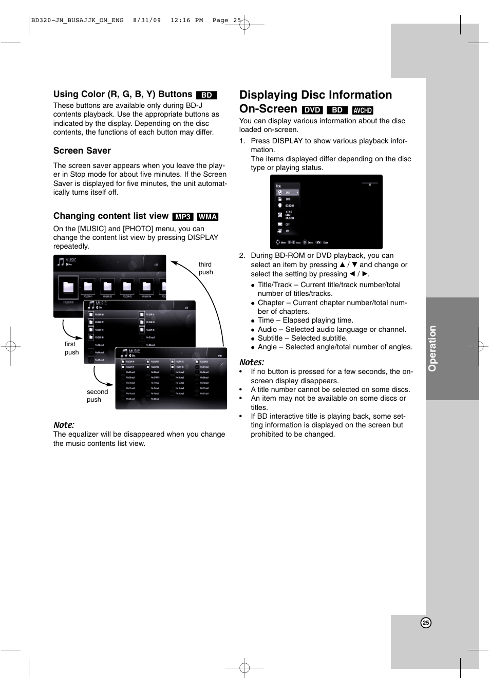 Displaying disc information on-screen, Operation | JVC LVT2101-001A User Manual | Page 25 / 36