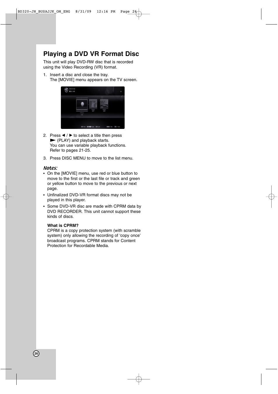 Playing a dvd vr format disc | JVC LVT2101-001A User Manual | Page 26 / 36