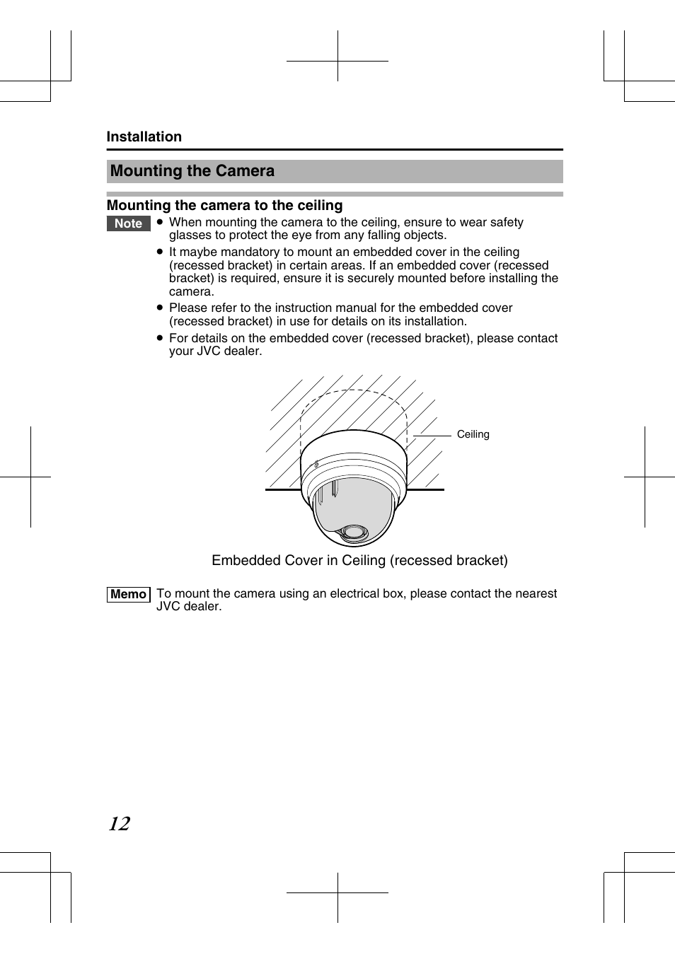 Installation, Mounting the camera | JVC TK-C2201E User Manual | Page 12 / 28