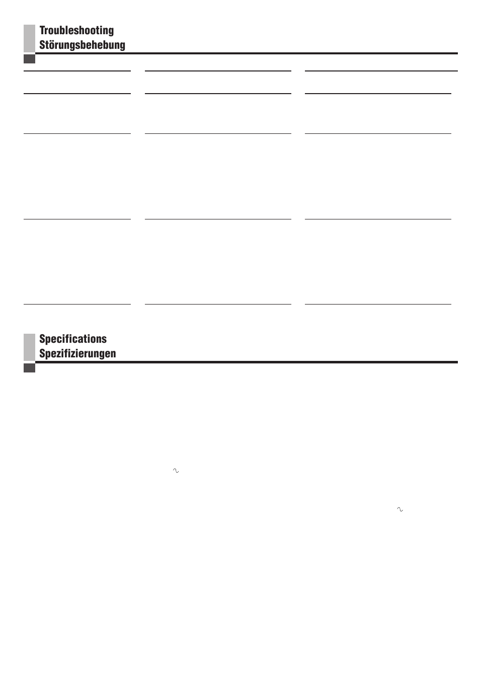 Troubleshooting störungsbehebung, Specifications spezifizierungen | JVC LVT0673-001A User Manual | Page 13 / 40