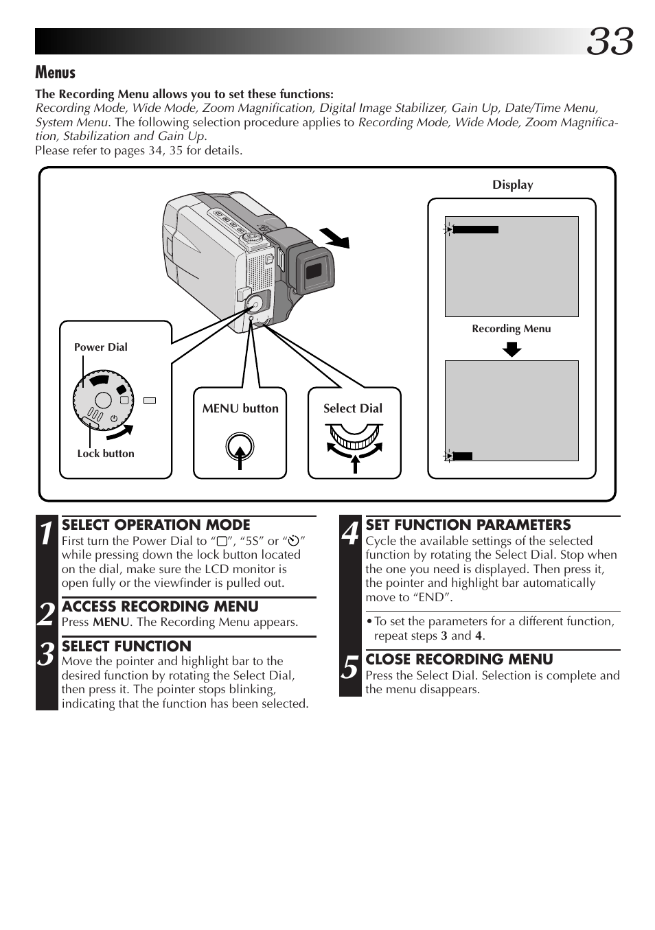 Menus | JVC GR-DVL9000 User Manual | Page 33 / 92