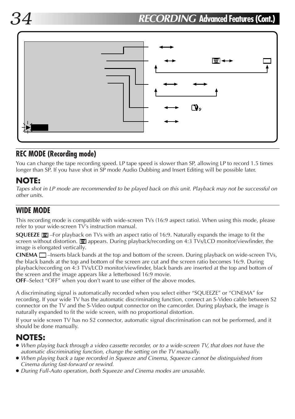 Recording, Advanced features (cont.) | JVC GR-DVL9000 User Manual | Page 34 / 92