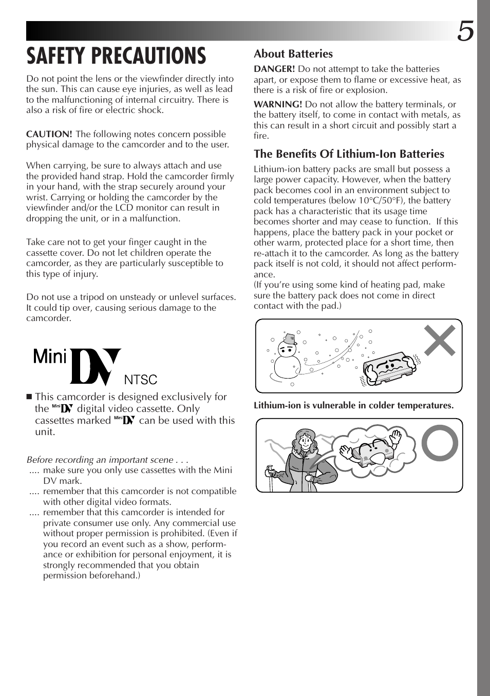 Safety precautions | JVC GR-DVL9000 User Manual | Page 5 / 92