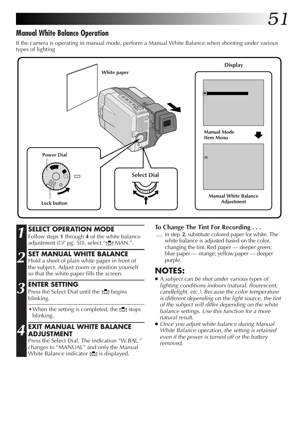 Manual white balance operation | JVC GR-DVL9000 User Manual | Page 51 / 92