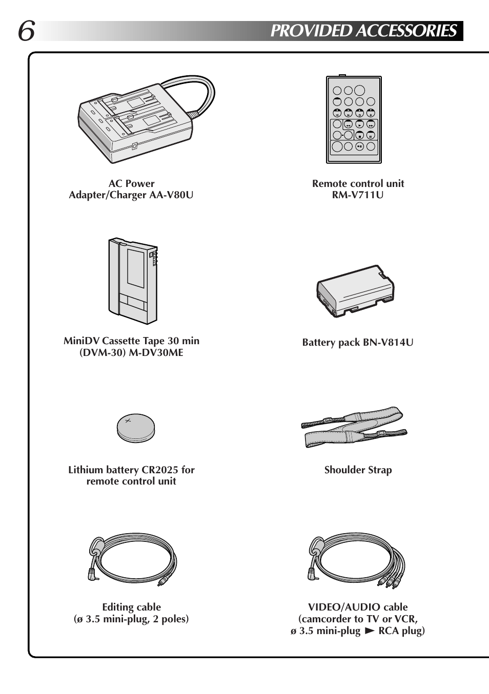 Provided accessories | JVC GR-DVL9000 User Manual | Page 6 / 92