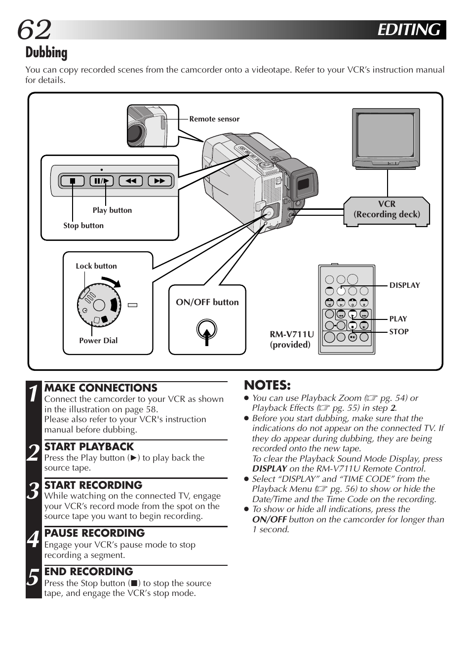 Editing, Dubbing | JVC GR-DVL9000 User Manual | Page 62 / 92