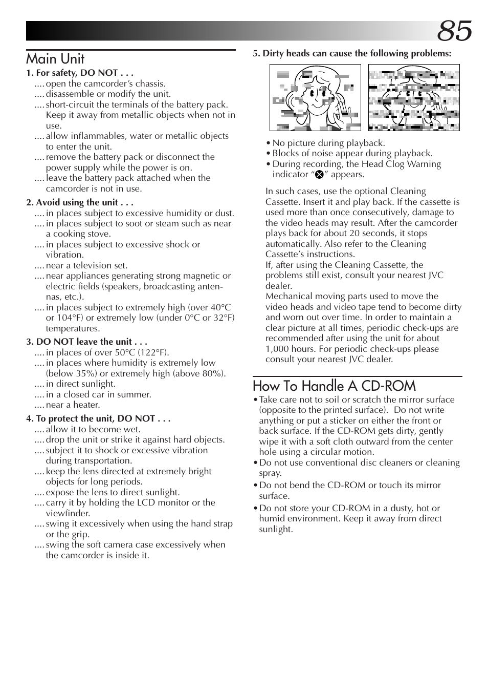 Main unit, How to handle a cd-rom | JVC GR-DVL9000 User Manual | Page 85 / 92