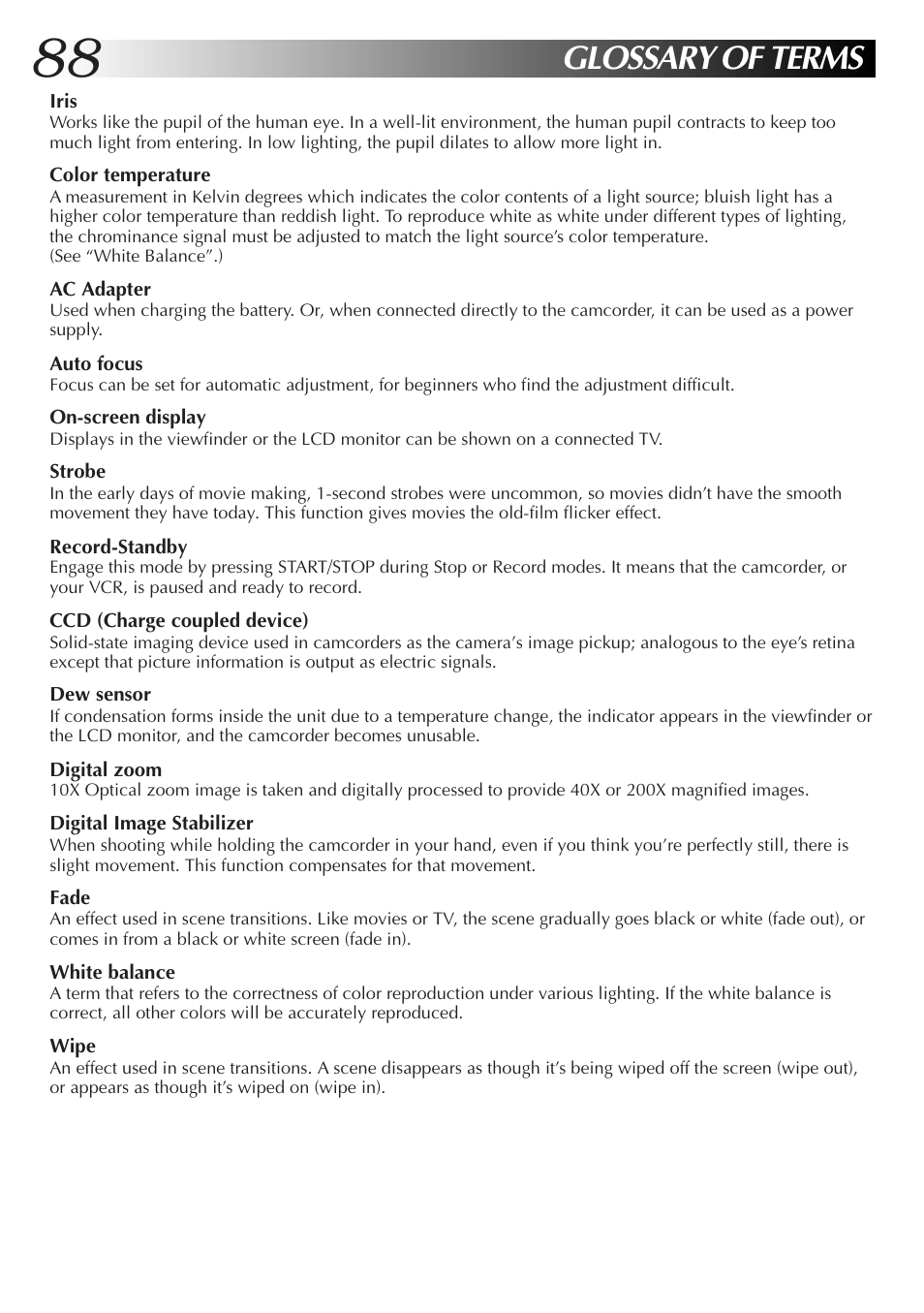 Glossary of terms | JVC GR-DVL9000 User Manual | Page 88 / 92