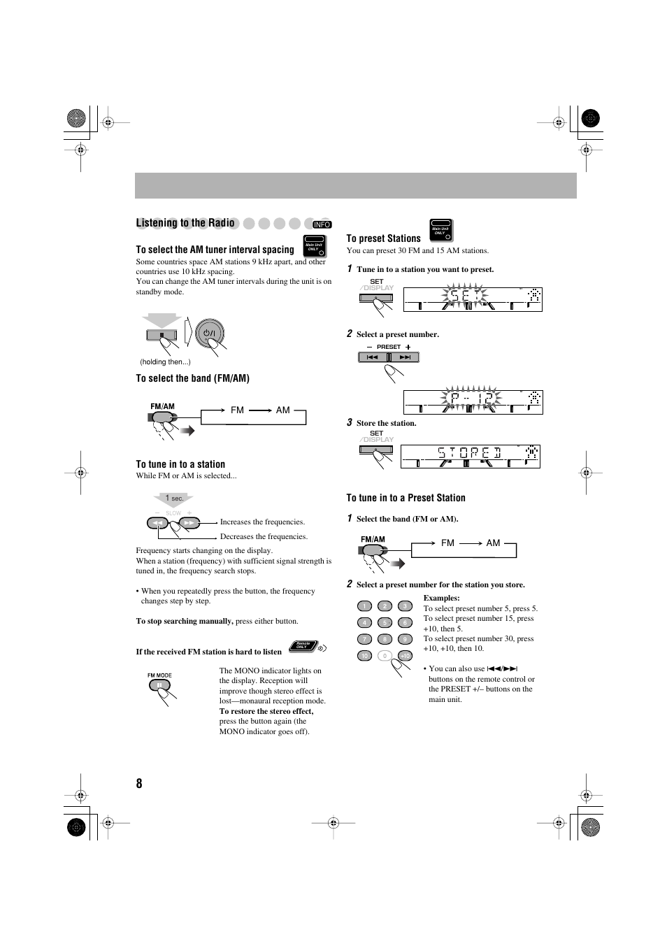 Listening to the radio | JVC CA-MXJE3 User Manual | Page 10 / 48