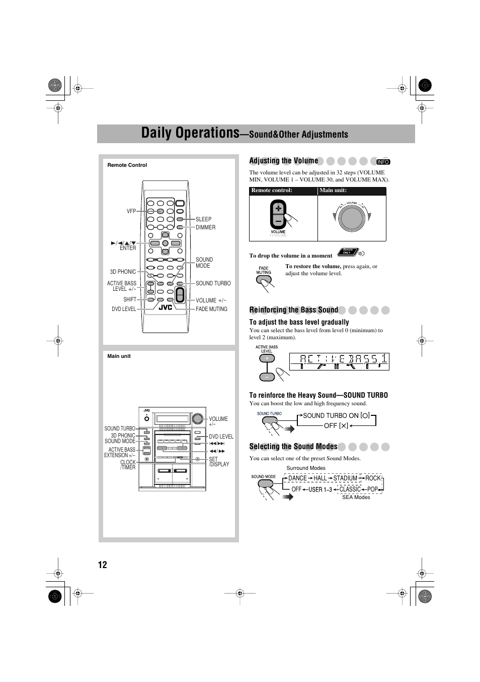 Daily operations, Sound&other adjustments | JVC CA-MXJE3 User Manual | Page 14 / 48