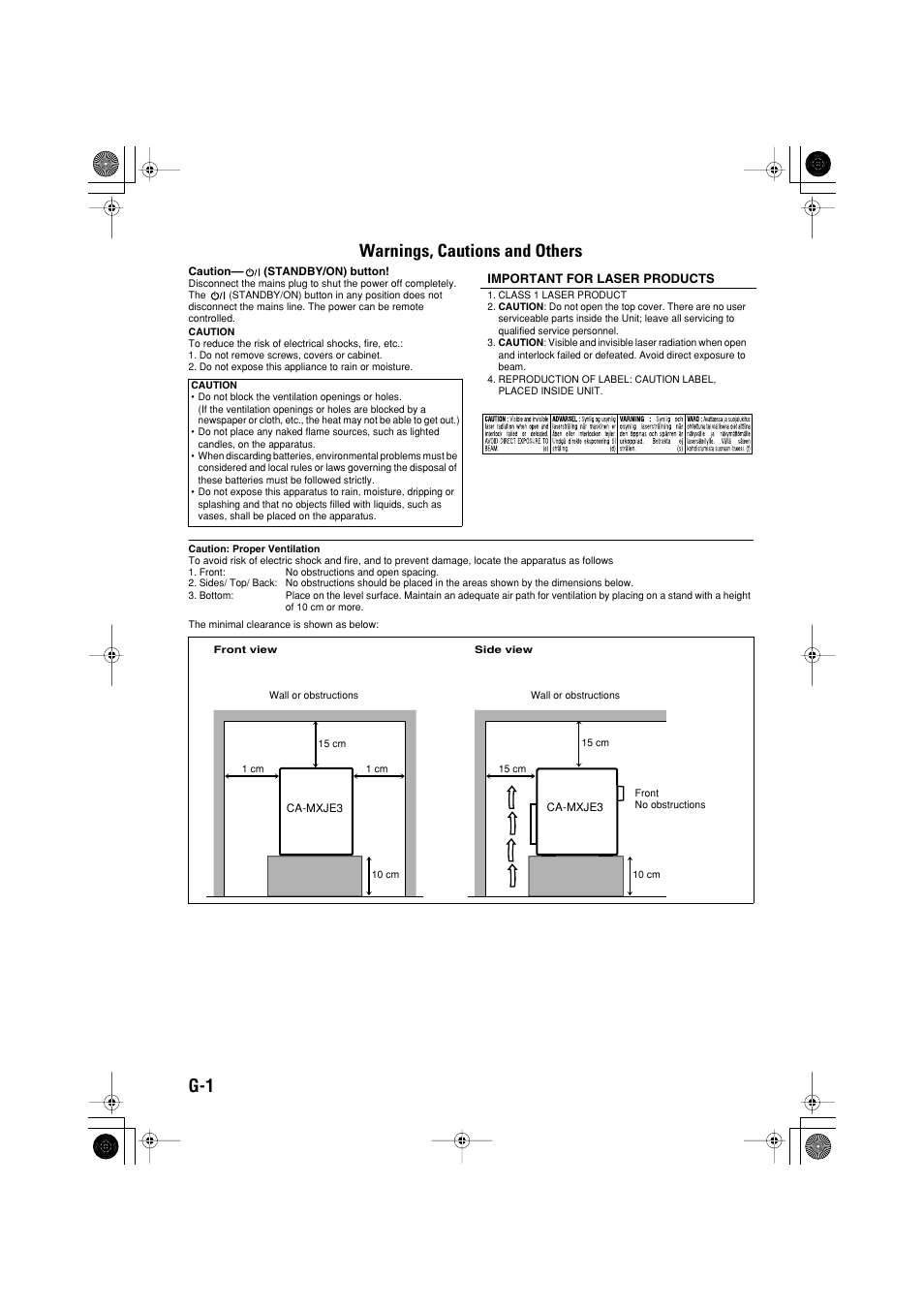 G-1 warnings, cautions and others | JVC CA-MXJE3 User Manual | Page 2 / 48