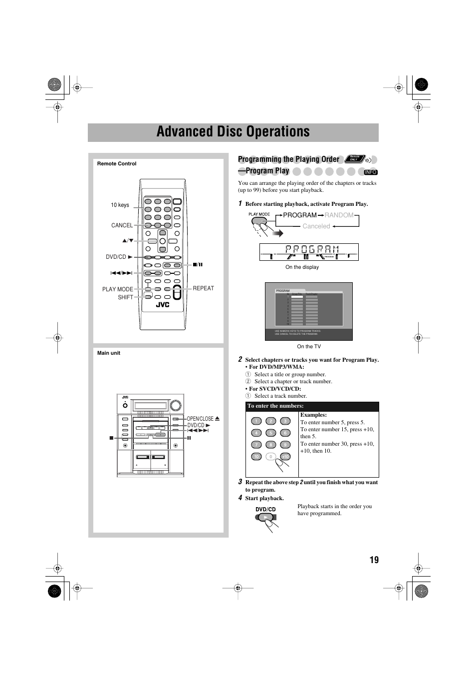 Advanced disc operations, Programming the playing order —program play | JVC CA-MXJE3 User Manual | Page 21 / 48