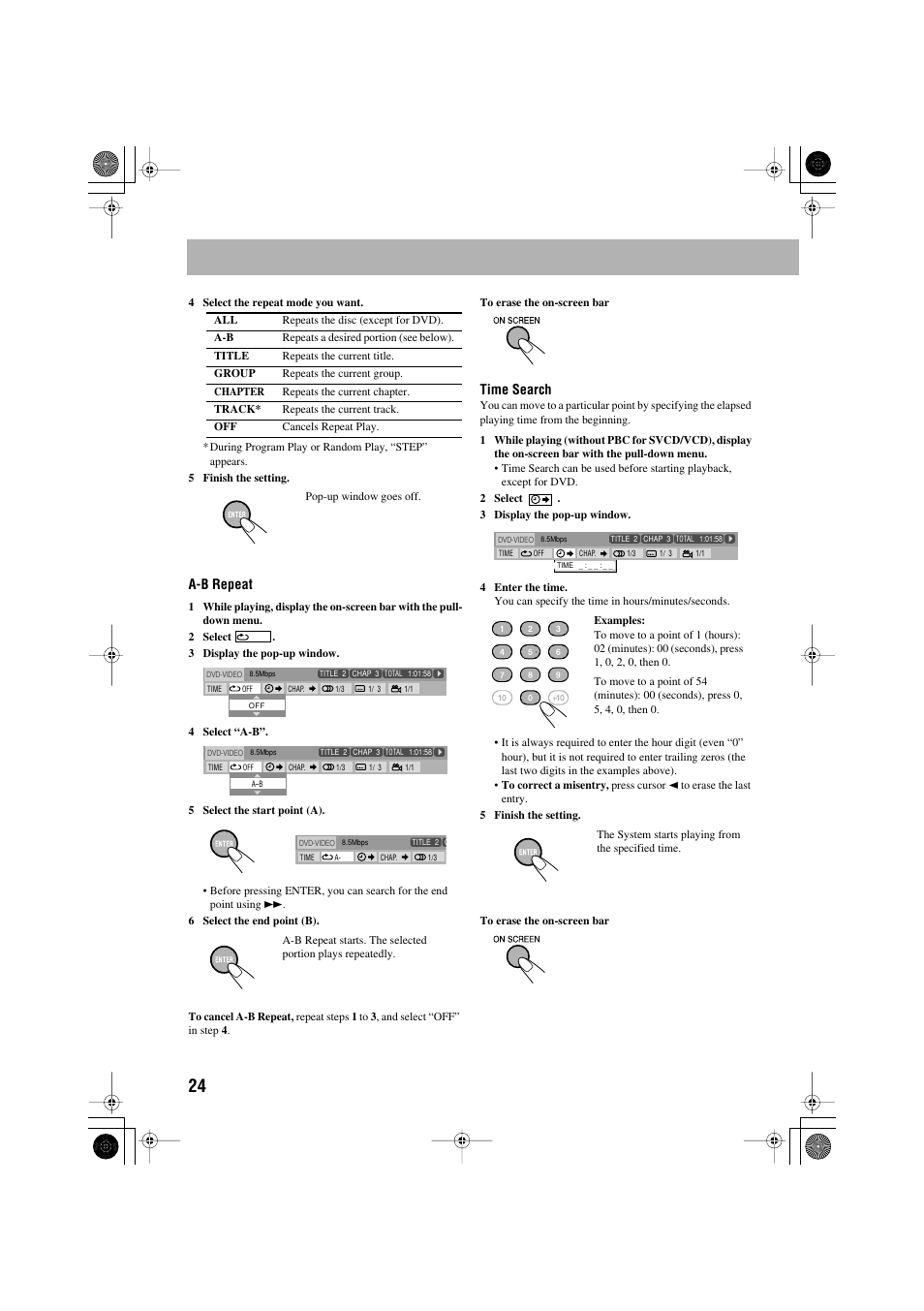 A-b repeat, Time search | JVC CA-MXJE3 User Manual | Page 26 / 48