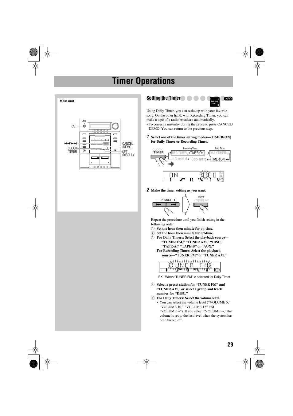 Timer operations, Setting the timer | JVC CA-MXJE3 User Manual | Page 31 / 48