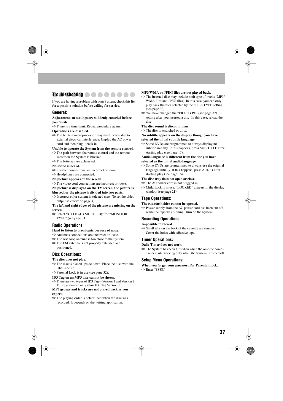 Troubleshooting | JVC CA-MXJE3 User Manual | Page 39 / 48