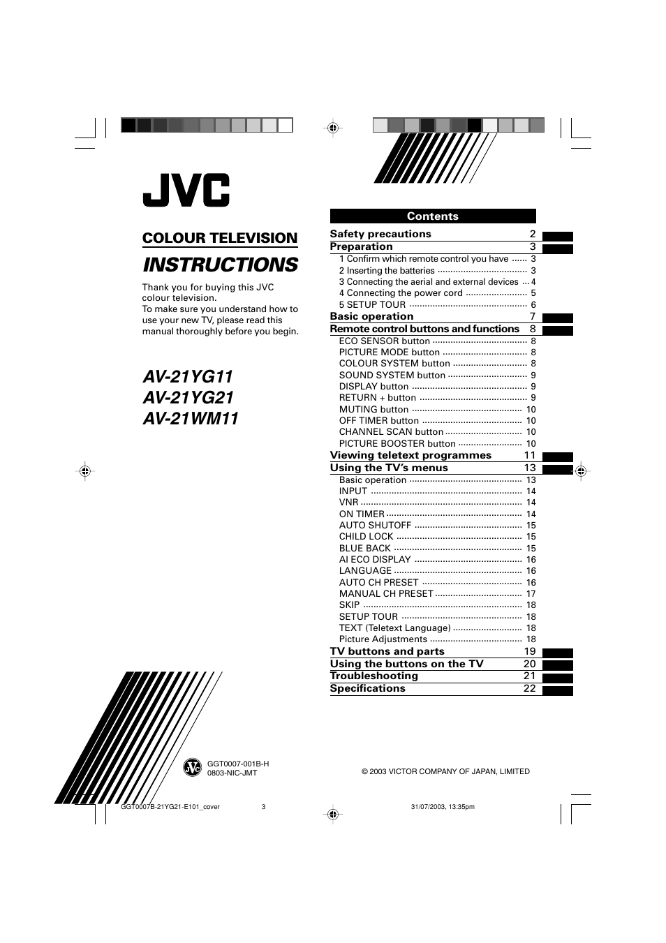 JVC AV-21WM11 User Manual | 24 pages