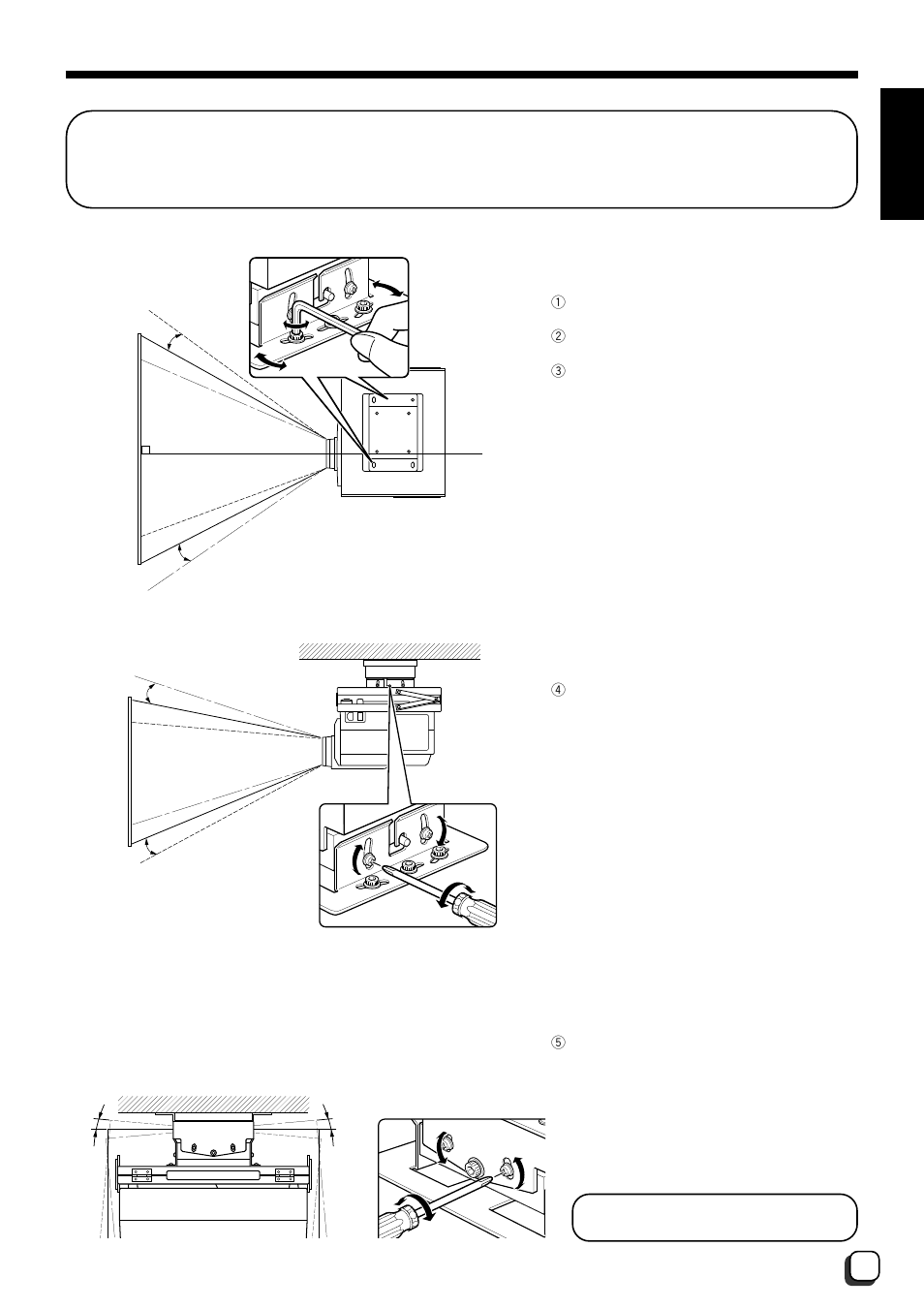 Projection angle adjustments, Pre-adjustment operations, English | JVC DLA-G10E User Manual | Page 13 / 15