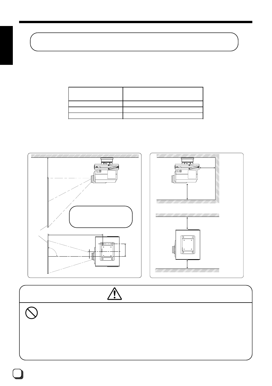 Installation, Caution, English | Projection distance and screen size | JVC DLA-G10E User Manual | Page 6 / 15