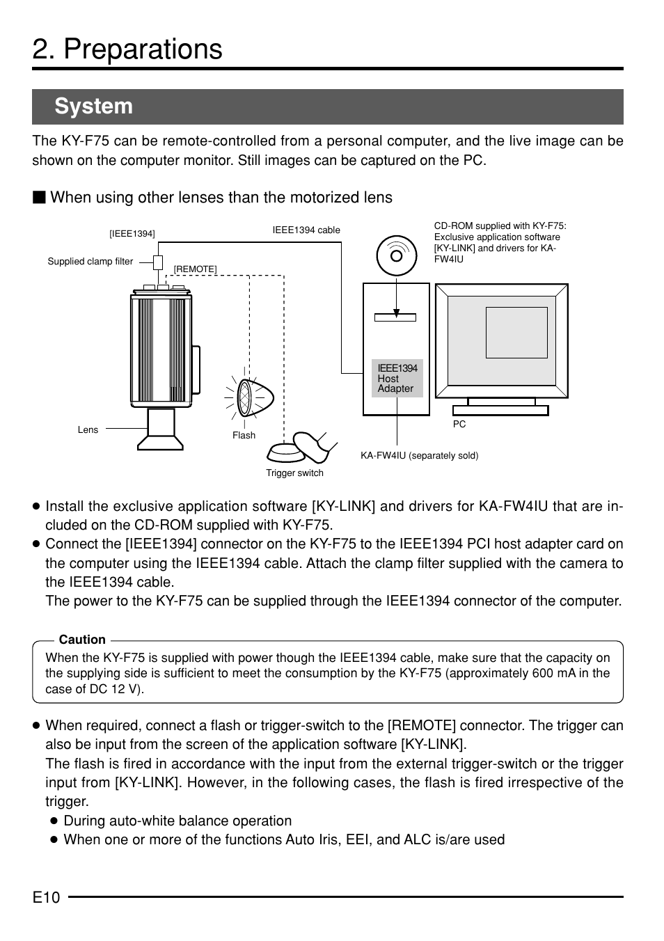 Preparations, System, When using other lenses than the motorized lens | JVC KY-F75 User Manual | Page 14 / 52