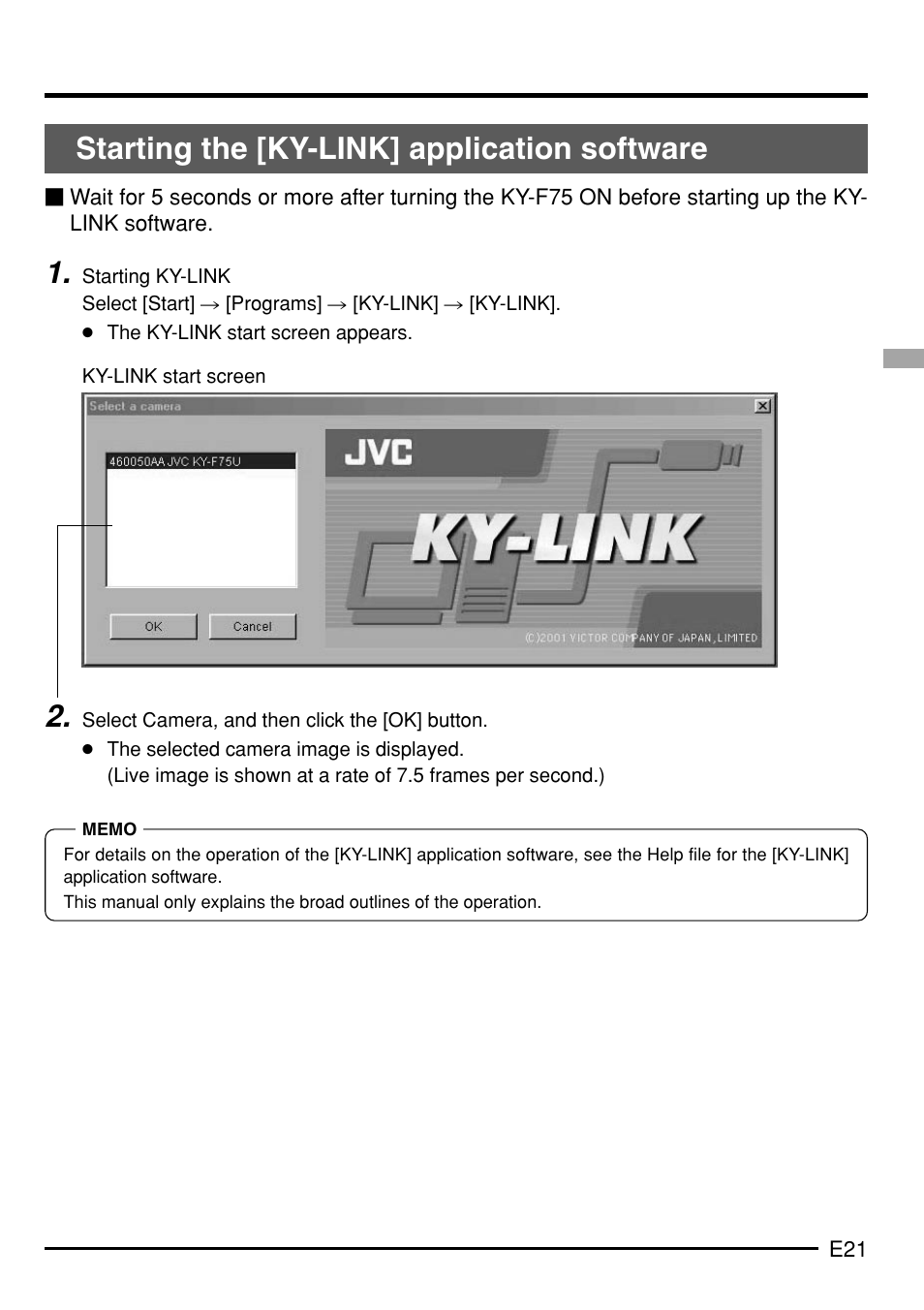 Starting the [ky-link] application software | JVC KY-F75 User Manual | Page 25 / 52