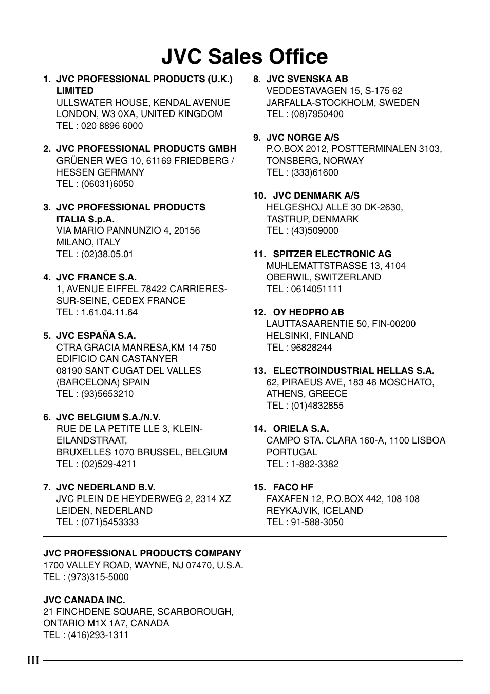 Jvc sales office | JVC KY-F75 User Manual | Page 4 / 52